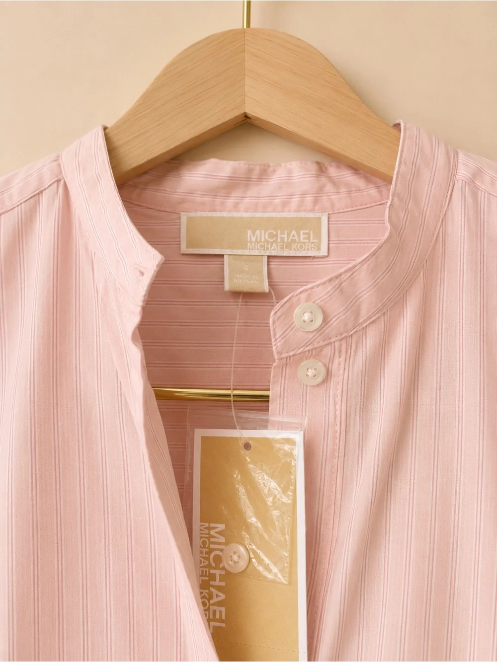 Michael Kors Light Pink Striped Mandarin-Shirt dress-Brand new!! Gorgeous ✨✨
